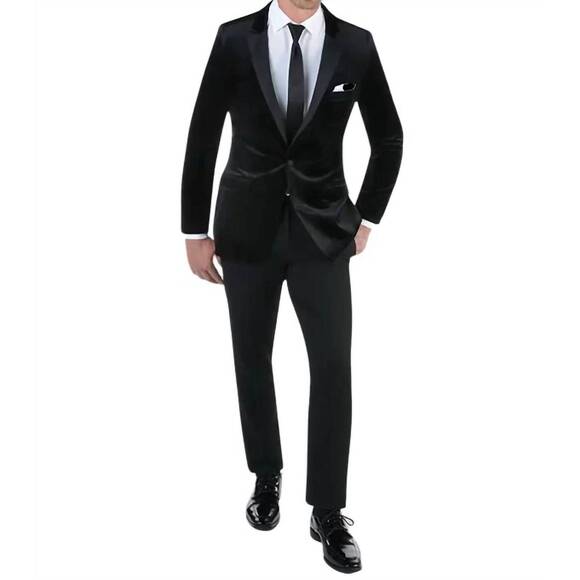 NEW MARK OF DISTINCTION luxor velvet peak lapel formal blazer in black